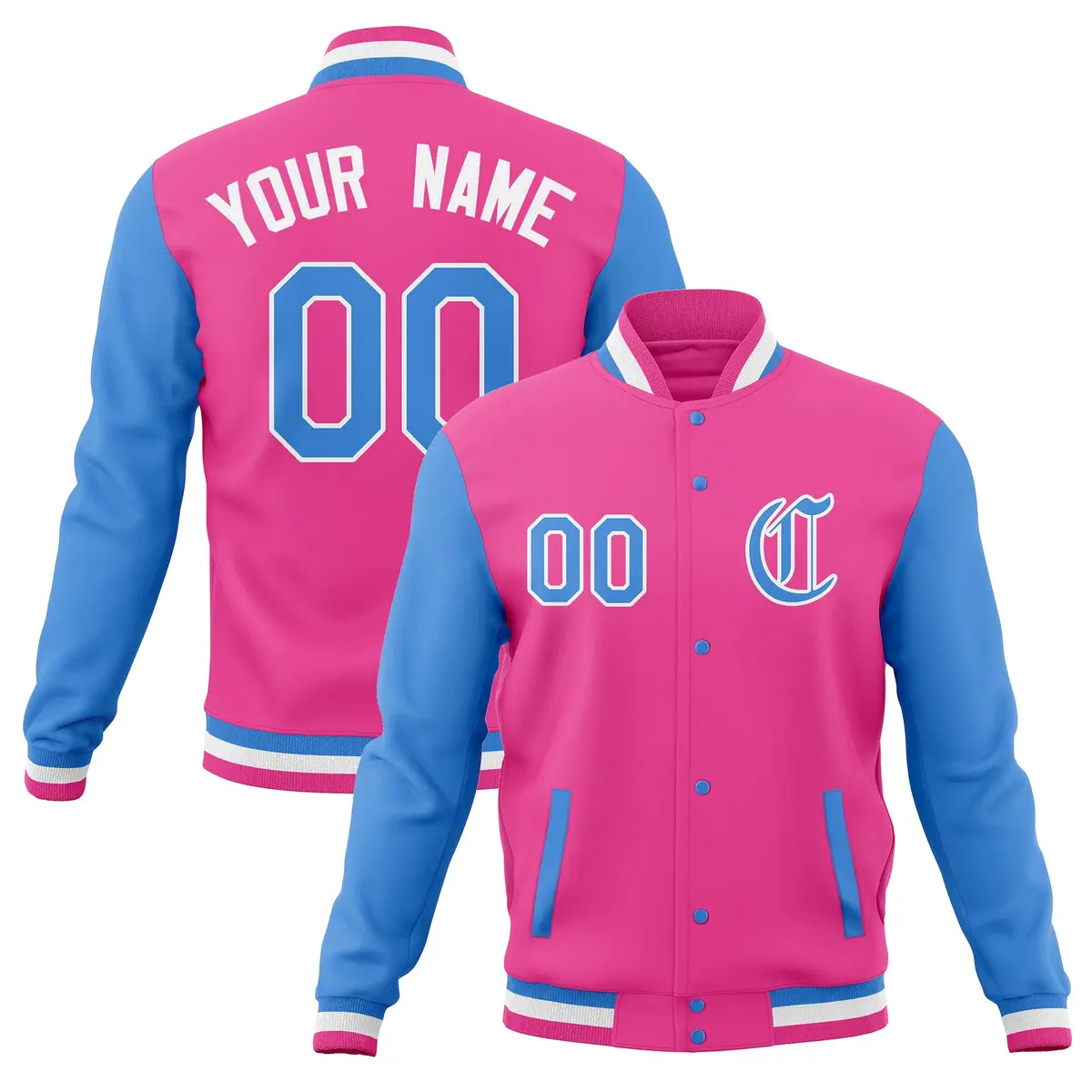 Raglan Sleeves Full-Snap Varsity Letterman Baseball Jacket