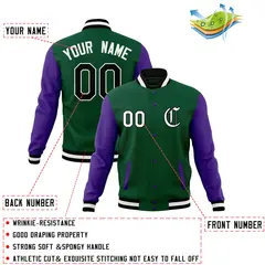 Raglan Sleeves Full-Snap Varsity Letterman Baseball Jacket 60
