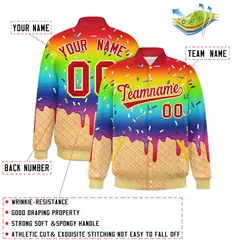 Rainbow Ice Cream Cone Graffiti Full-Snap Varsity Letterman Jacket 2