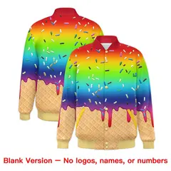 Rainbow Ice Cream Cone Graffiti Full-Snap Varsity Letterman Jacket 7