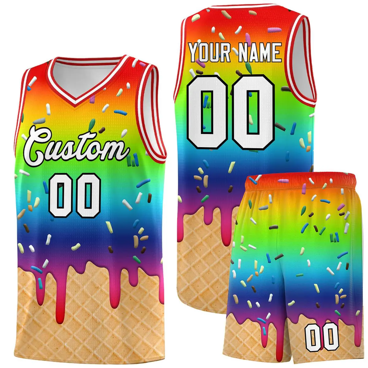 Rainbow Ice Cream Element Pattern Basketball Kits