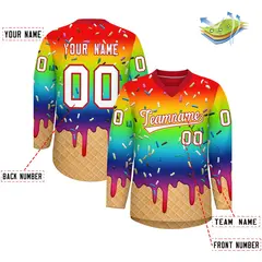Rainbow White Ice Cream Pattern V-Neck Hockey Jersey 2