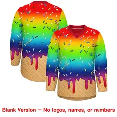 Rainbow White Ice Cream Pattern V-Neck Hockey Jersey 7