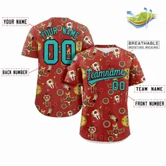 Red 3D Graffiti Pattern Authentic Baseball Jersey 2