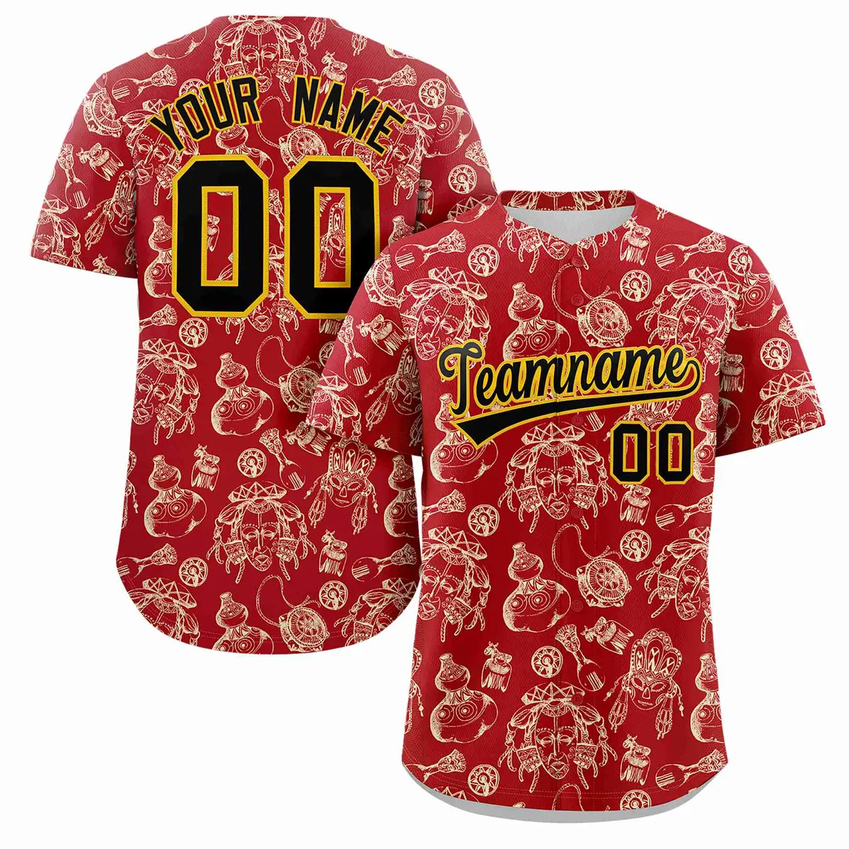Red 3D Graffiti Pattern Authentic Baseball Jersey