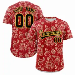 Red 3D Graffiti Pattern Authentic Baseball Jersey