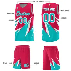 Red Abstract Mountain Pattern Basketball Jersey 4