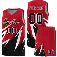 Red Abstract Mountain Pattern Basketball Jersey 1