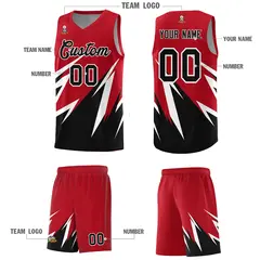 Red Abstract Mountain Pattern Basketball Jersey 4