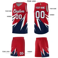 Red Abstract Mountain Pattern Basketball Jersey 4