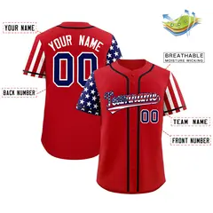Red American Flag Design Baseball Jersey 2