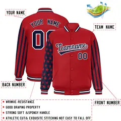 Red American Flag Raglan Sleeves Varsity Full-Snap Letterman Bomber Jacket 2