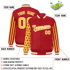 Red American Flag Raglan Sleeves Varsity Full-Snap Letterman Bomber Jacket 2