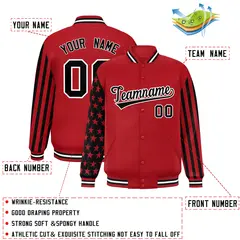 Red American Flag Raglan Sleeves Varsity Full-Snap Letterman Bomber Jacket 2