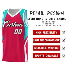 Red Aqua and White Color Block Basketball Uniform Jersey 2