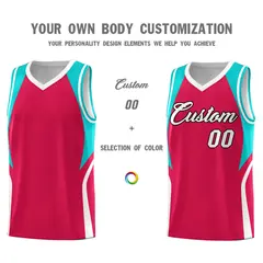Red Aqua and White Color Block Basketball Uniform Jersey 3