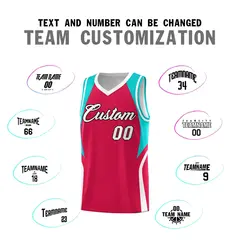 Red Aqua and White Color Block Basketball Uniform Jersey 4