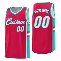Red Aqua Classic Color Block Varsity Basketball Jersey 1