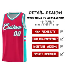 Red Aqua Classic Color Block Varsity Basketball Jersey 2