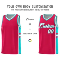 Red Aqua Classic Color Block Varsity Basketball Jersey 3