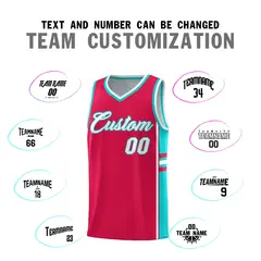 Red Aqua Classic Color Block Varsity Basketball Jersey 4