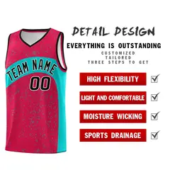 Red Aqua Dot Graffiti Irregular Pattern Basketball Jersey 2
