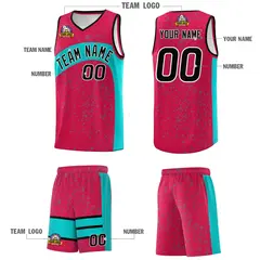 Red Aqua Dot Graffiti Irregular Pattern Basketball Jersey 5
