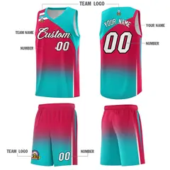 Red Aqua Gradient Fashion Sports Uniform Basketball Jersey 5