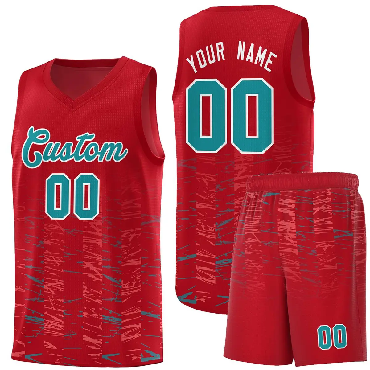 Red Aqua Scratches Pattern Basketball Jersey