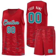 Red Aqua Scratches Pattern Basketball Jersey