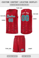 Red Aqua Scratches Pattern Basketball Jersey 2
