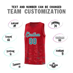 Red Aqua Scratches Pattern Basketball Jersey 3