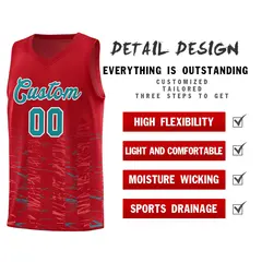 Red Aqua Scratches Pattern Basketball Jersey 4