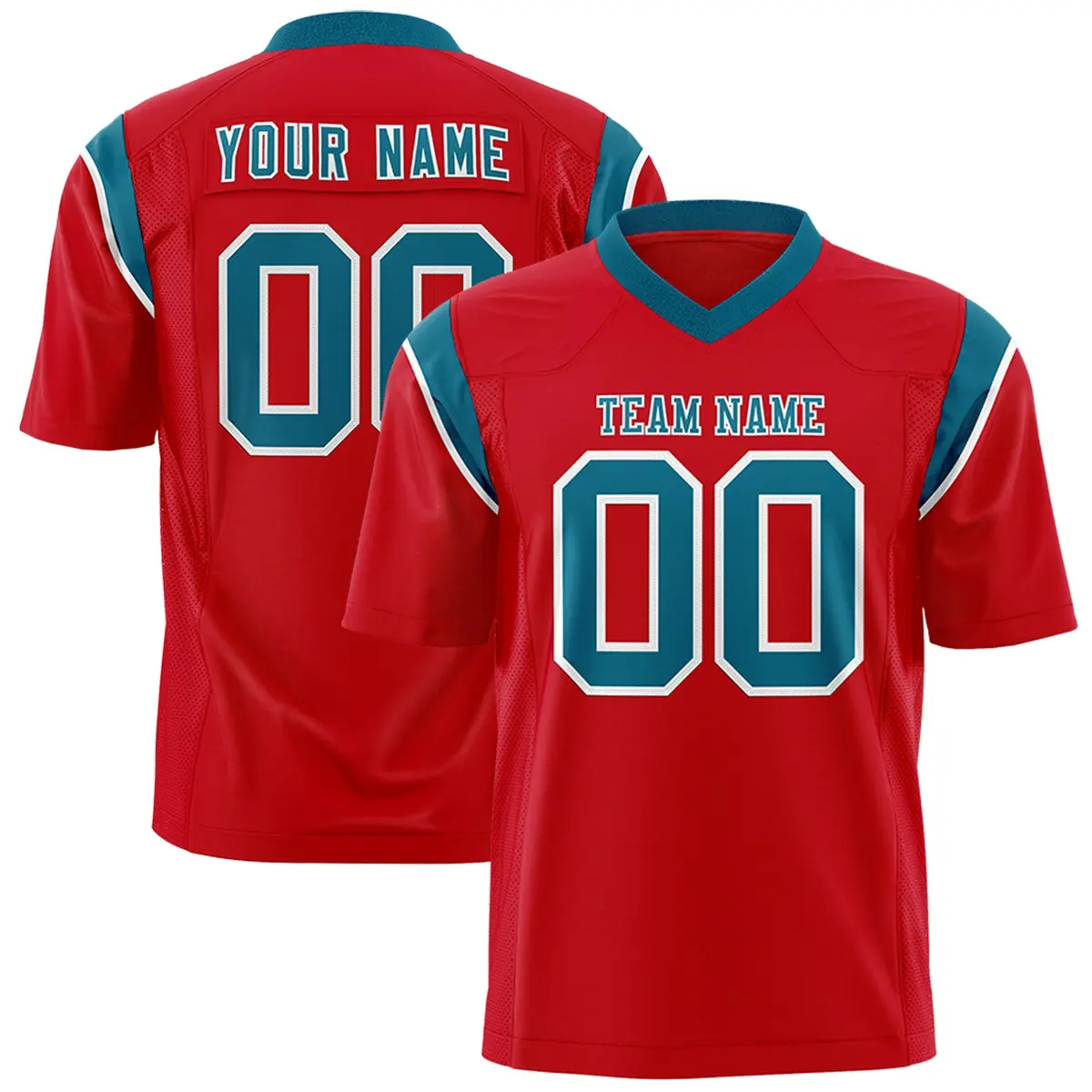 Red Aqua Shoulder Cut Two-Tone Flag Football Jersey