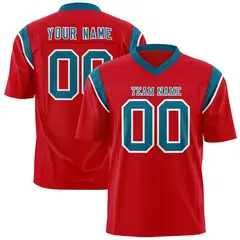 Red Aqua Shoulder Cut Two-Tone Flag Football Jersey 1