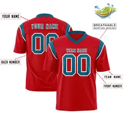Red Aqua Shoulder Cut Two-Tone Flag Football Jersey 2