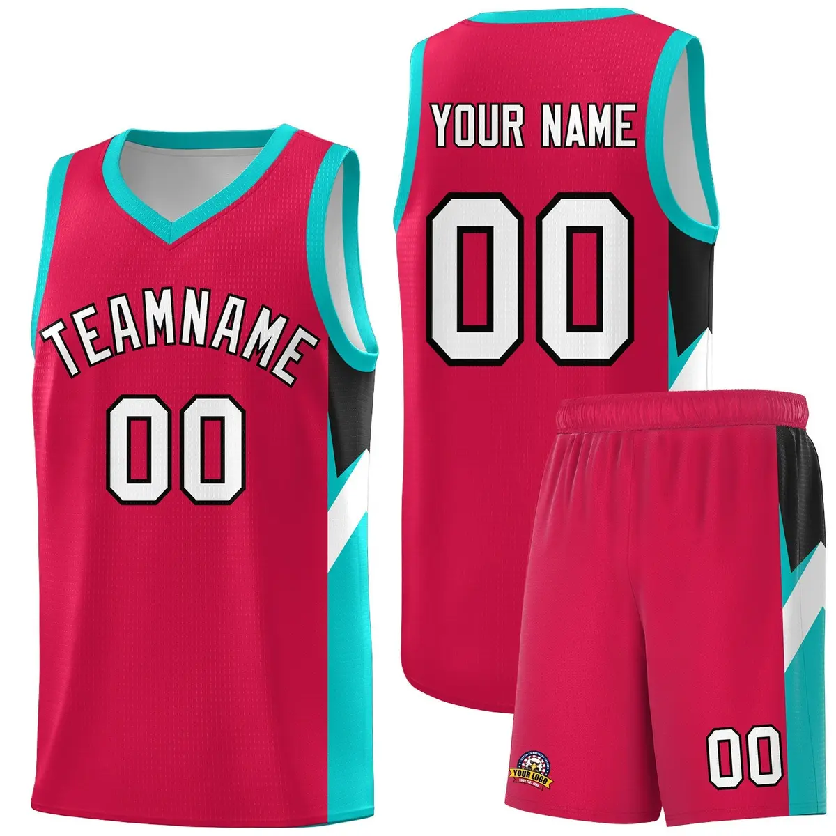 Red Aqua Side Design Basketball Jersey Sports Uniform