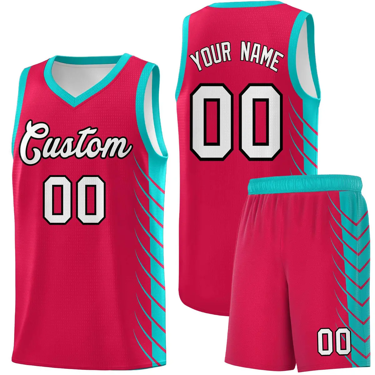 Red Aqua Side Symmetrical Line Pattern Basketball Jersey
