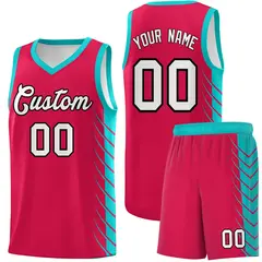 Red Aqua Side Symmetrical Line Pattern Basketball Jersey 1