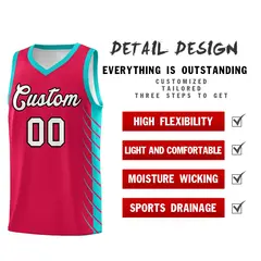 Red Aqua Side Symmetrical Line Pattern Basketball Jersey 2