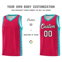 Red Aqua Side Symmetrical Line Pattern Basketball Jersey 3