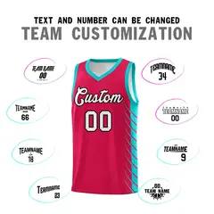 Red Aqua Side Symmetrical Line Pattern Basketball Jersey 4