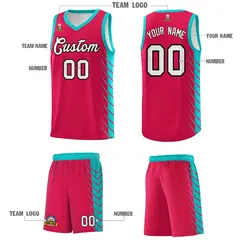 Red Aqua Side Symmetrical Line Pattern Basketball Jersey 5