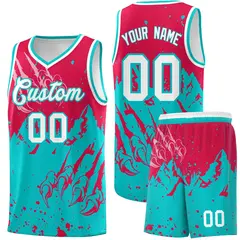 Red Aqua Snow Mountain Beast Pattern Basketball Jersey