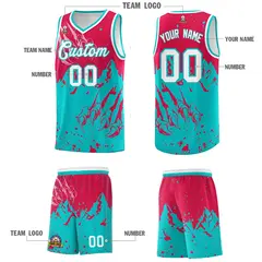 Red Aqua Snow Mountain Beast Pattern Basketball Jersey 5