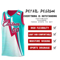 Red Aqua White Gradient Lightning Stripe Reversible Basketball Jersey Sets 3