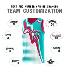 Red Aqua White Gradient Lightning Stripe Reversible Basketball Jersey Sets 4