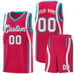 Red Aqua-White Ribbon Pattern Basketball Kits