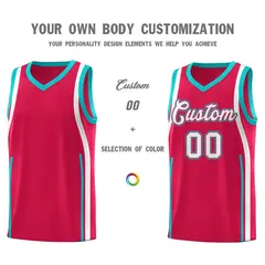 Red Aqua-White Ribbon Pattern Basketball Kits 3