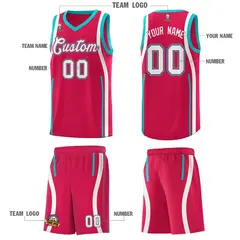 Red Aqua-White Ribbon Pattern Basketball Kits 5